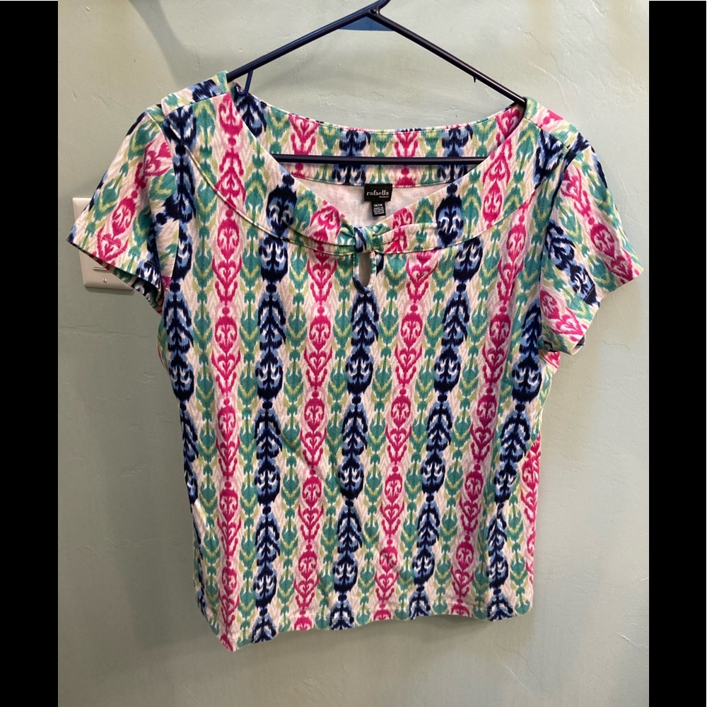 Rafaella shirt with lime, fuchsia, and blue colors.